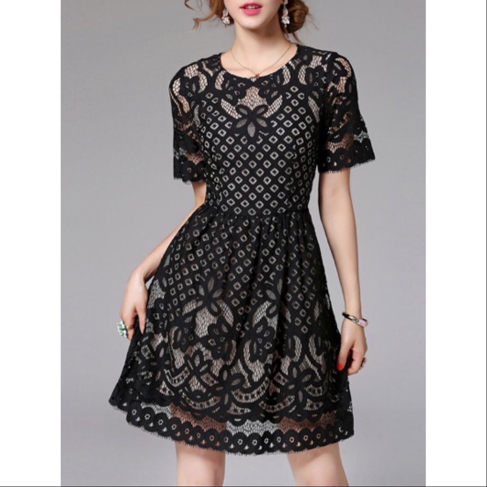 NWT Blue Sky Brand Black Lace Overlay Midi Dress